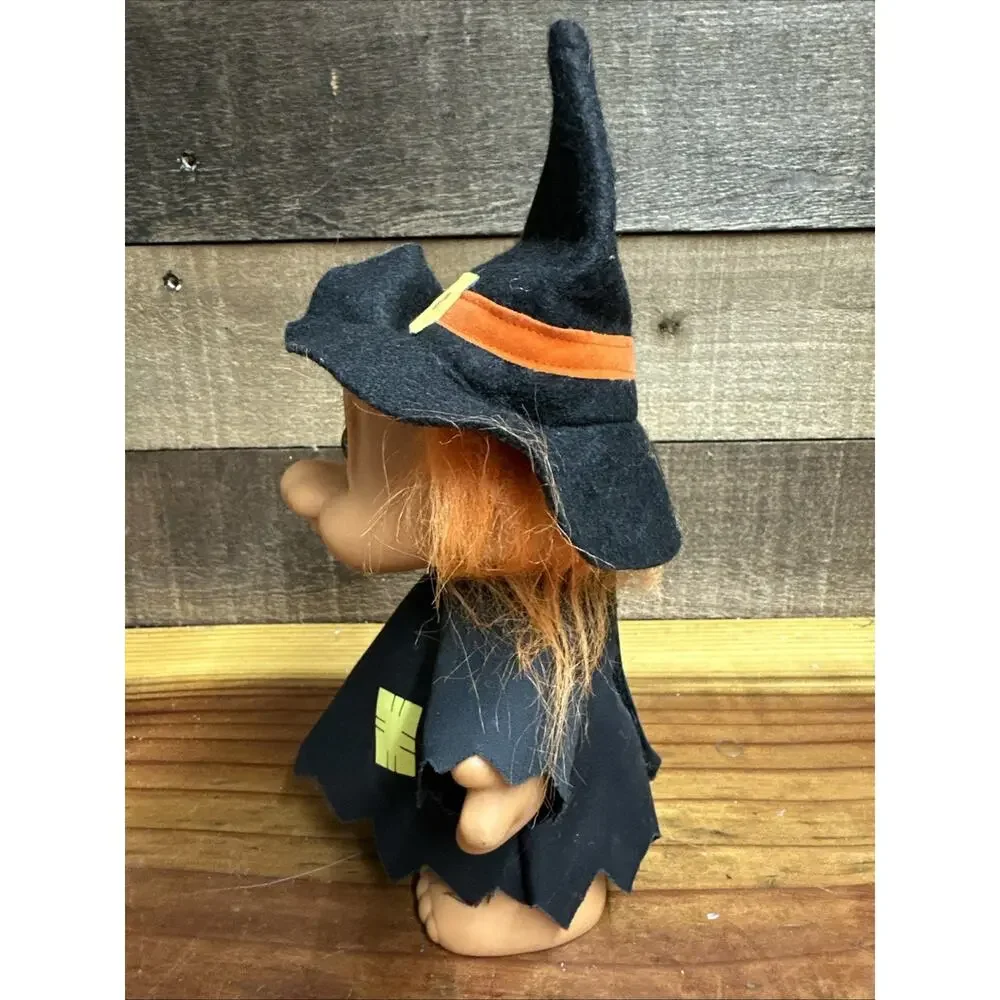 Vintage Russ 10” Witch Troll With Broom And Orange Hair